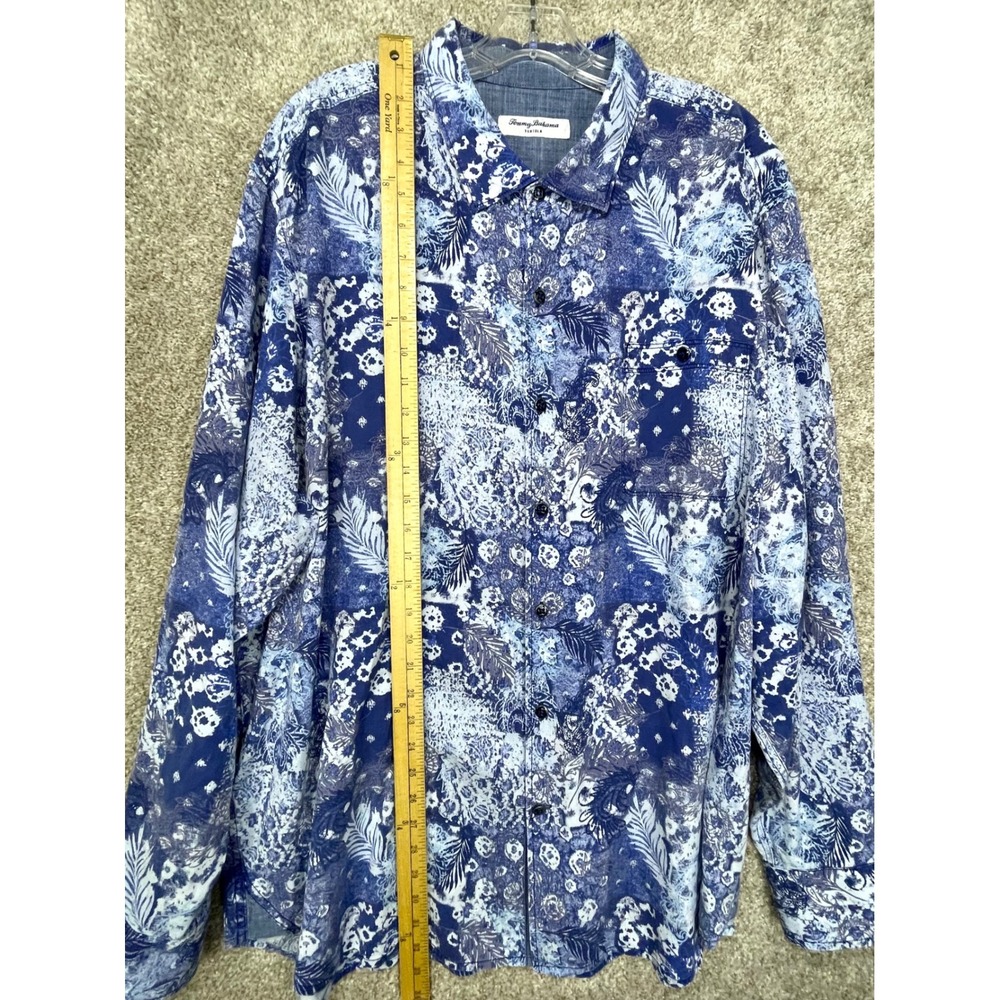 Tommy Bahama Tortola Hawaiian Button Down Shirt Mens XXL Batik Blue Long Sleeve - Picture 6 of 9